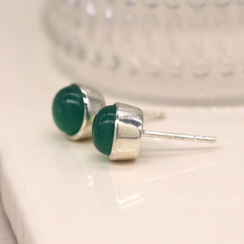 Sterling Silver Green Onyx Cab Stud Earrings by Peace of Mind